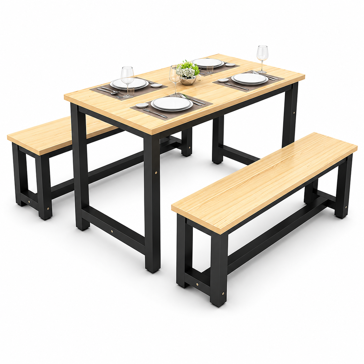 Tekkashop LBDT0607 Traditional Style Home Canteen Dining Table With Two Bench [120x60cm] / Meja Makan Set