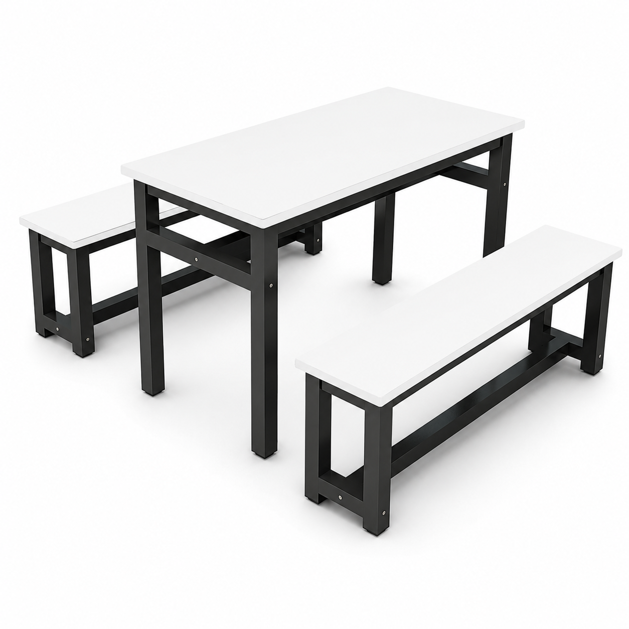 Tekkashop LBDT0607 Stylish Home Canteen Style Dining Table With Two Bench [140x70] Black Frame/ Meja Makan Set)
