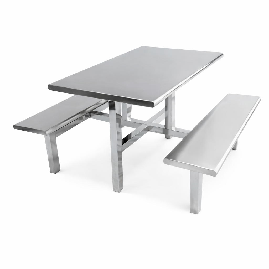 Tekkashop BJDT230 Canteen Style Heavy Duty 304 Grade Stainless Steel Dining Table Bench Set