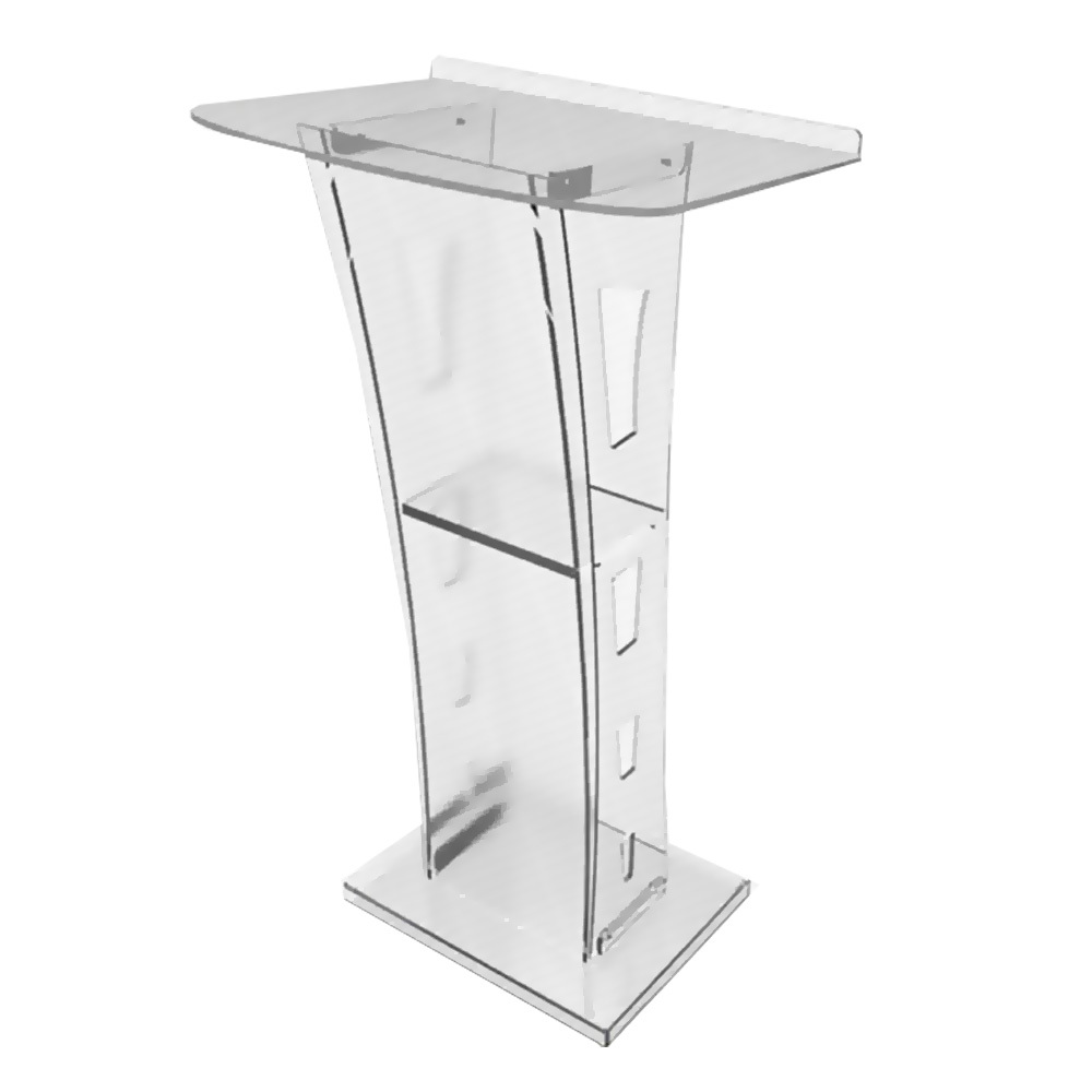 Tekkashop LVRS2250TR Modern Design Acrylic Plastic Office Hall Rostrum Lectern with Inner Compartment - Transparent
