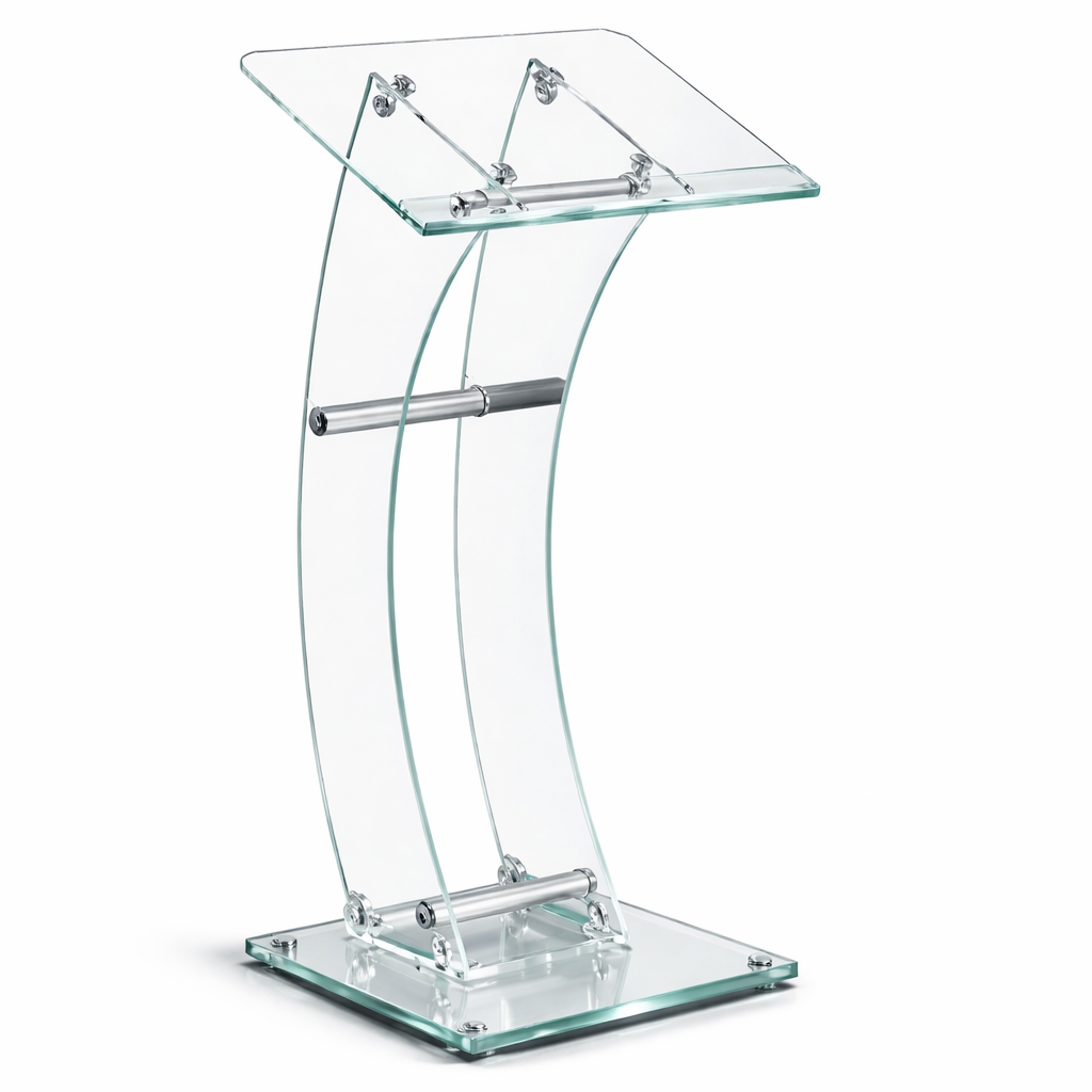 Tekkashop LVPL2000 Transparent Style Tempered Glass Rostrum for Office & Annual Events
