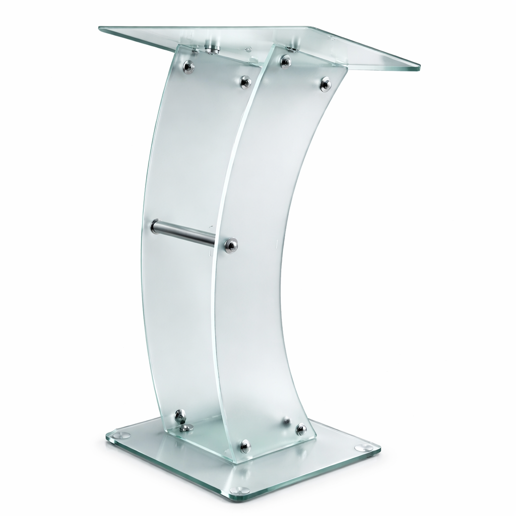 Tekkashop LVRS2166 Tempered Glass Rostrum Podium Lectern Stand for Church Speech Conference Presentation
