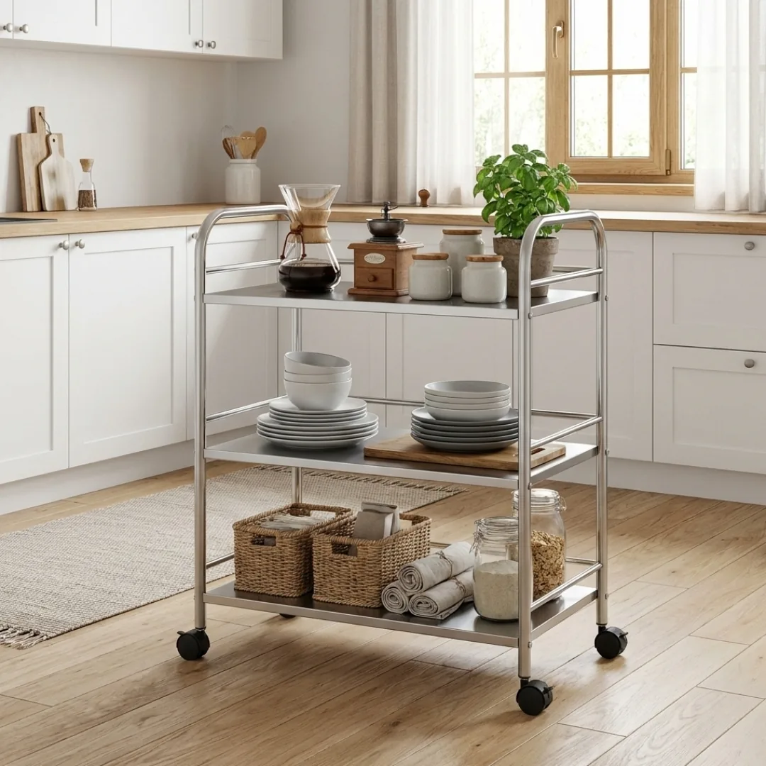 Stainless Steel Kitchen Food Trolley 3 Tier Rolling Storage Cart with , FDFT266