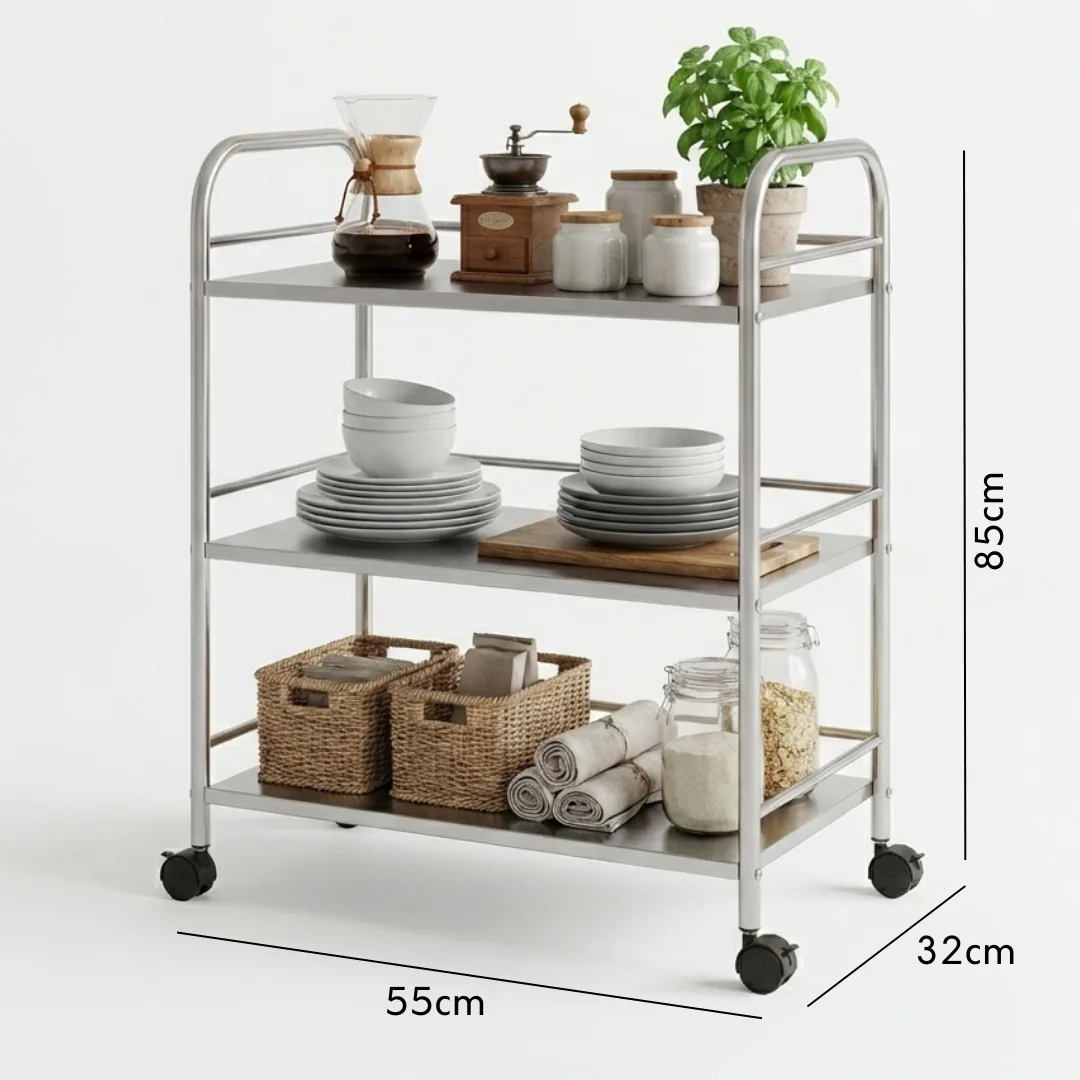 Stainless Steel Kitchen Food Trolley 3 Tier Rolling Storage Cart with , FDFT266 (view 2)