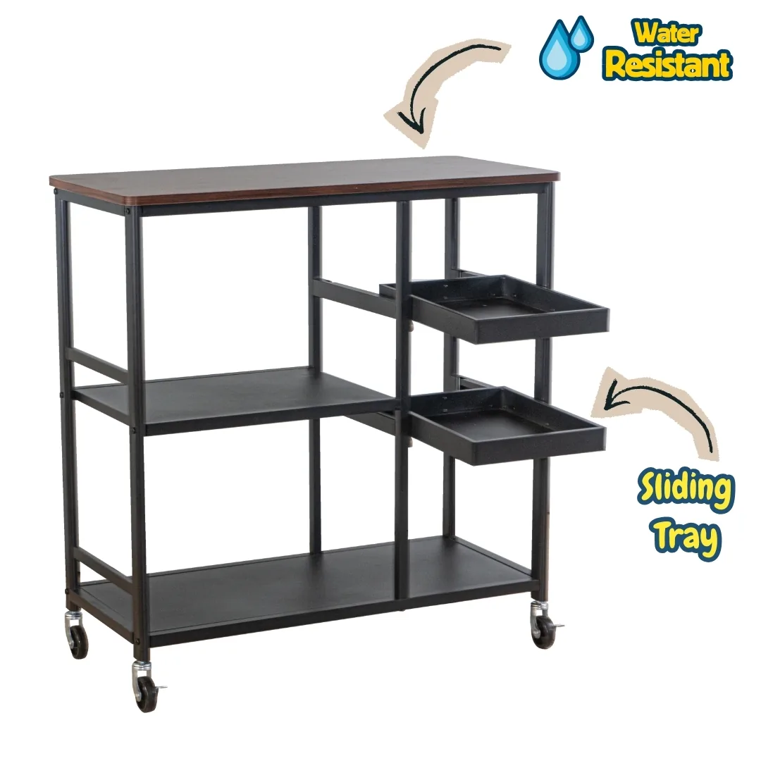 Multi Purpose Kitchen Cart 80cm Rolling Storage Trolley with Sliding T, FDFT425 (view 2)