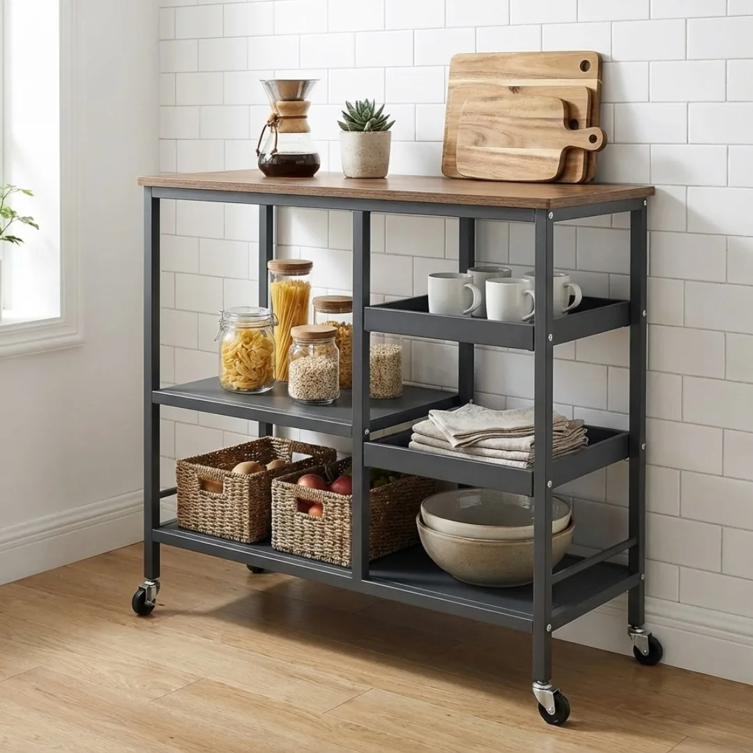 Multi Purpose Kitchen Cart 80cm Rolling Storage Trolley with Sliding T, FDFT425 (view 3)