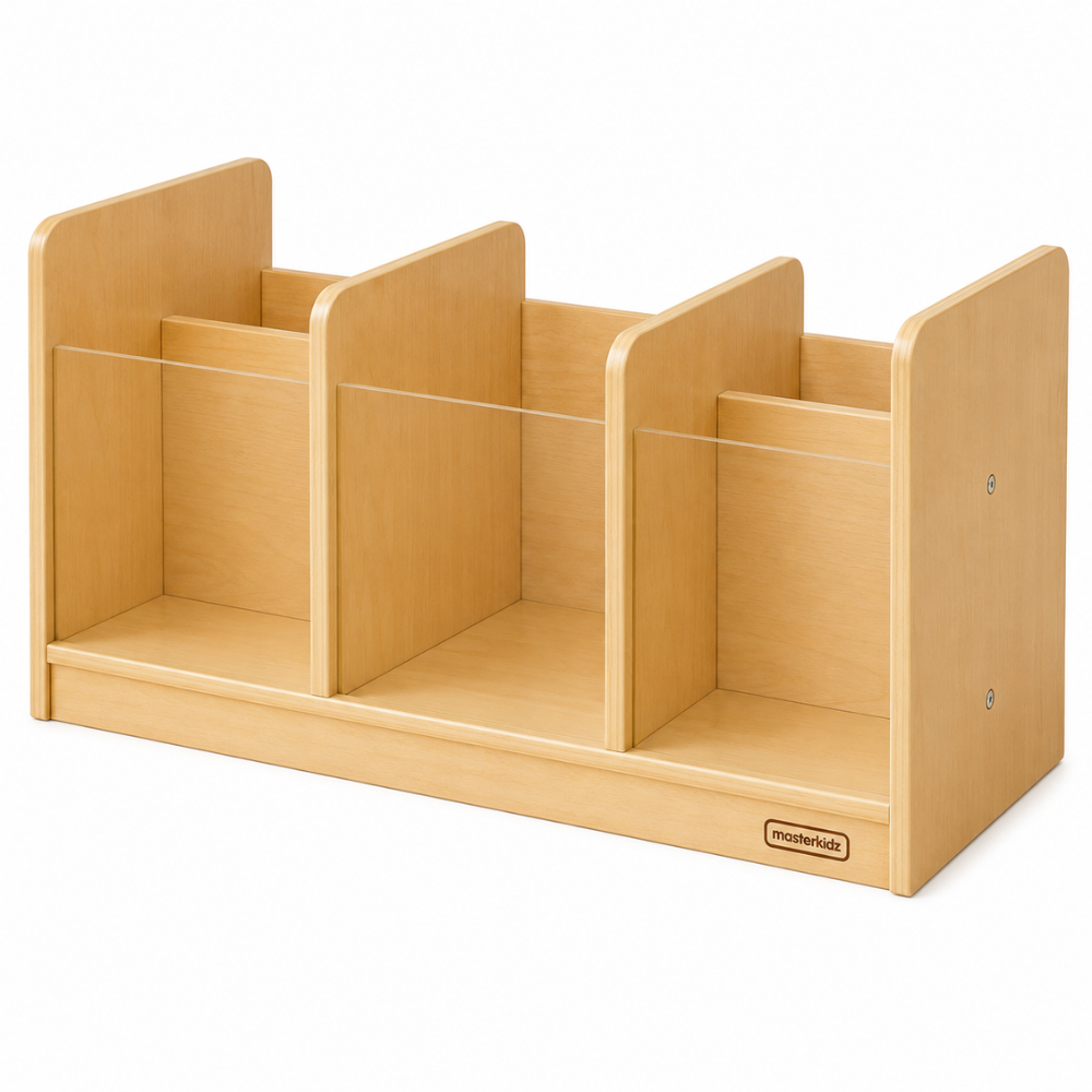 Tekkashop YSSS1413 Contemporary Kindergarten Toddler Transparent Storage Shelf with 3 Compartments - Natural / Transparent