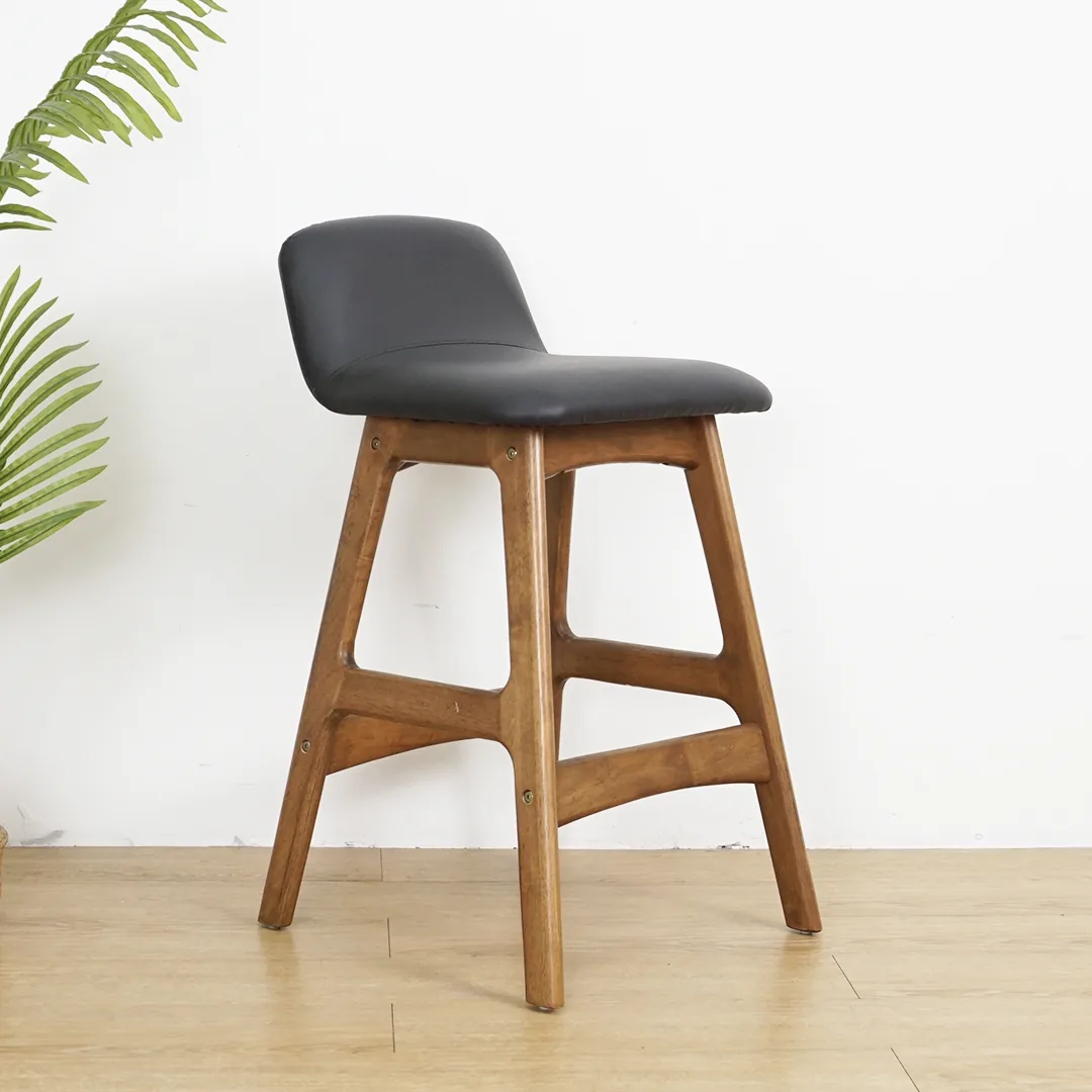 Retro Style PU Leather Cushion Seat Bar Stool With Mini Backrest, KPBS609 (view 2)