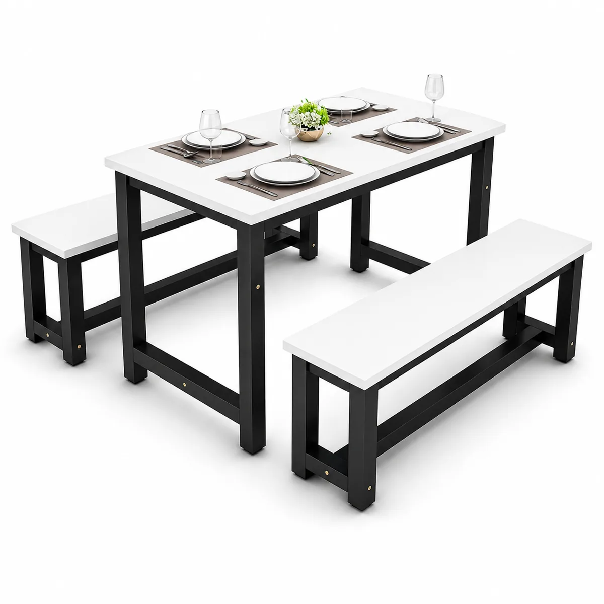 Traditional Style Home Canteen Dining Table With Two Bench [120x60cm] , LBDT0607 (view 2)