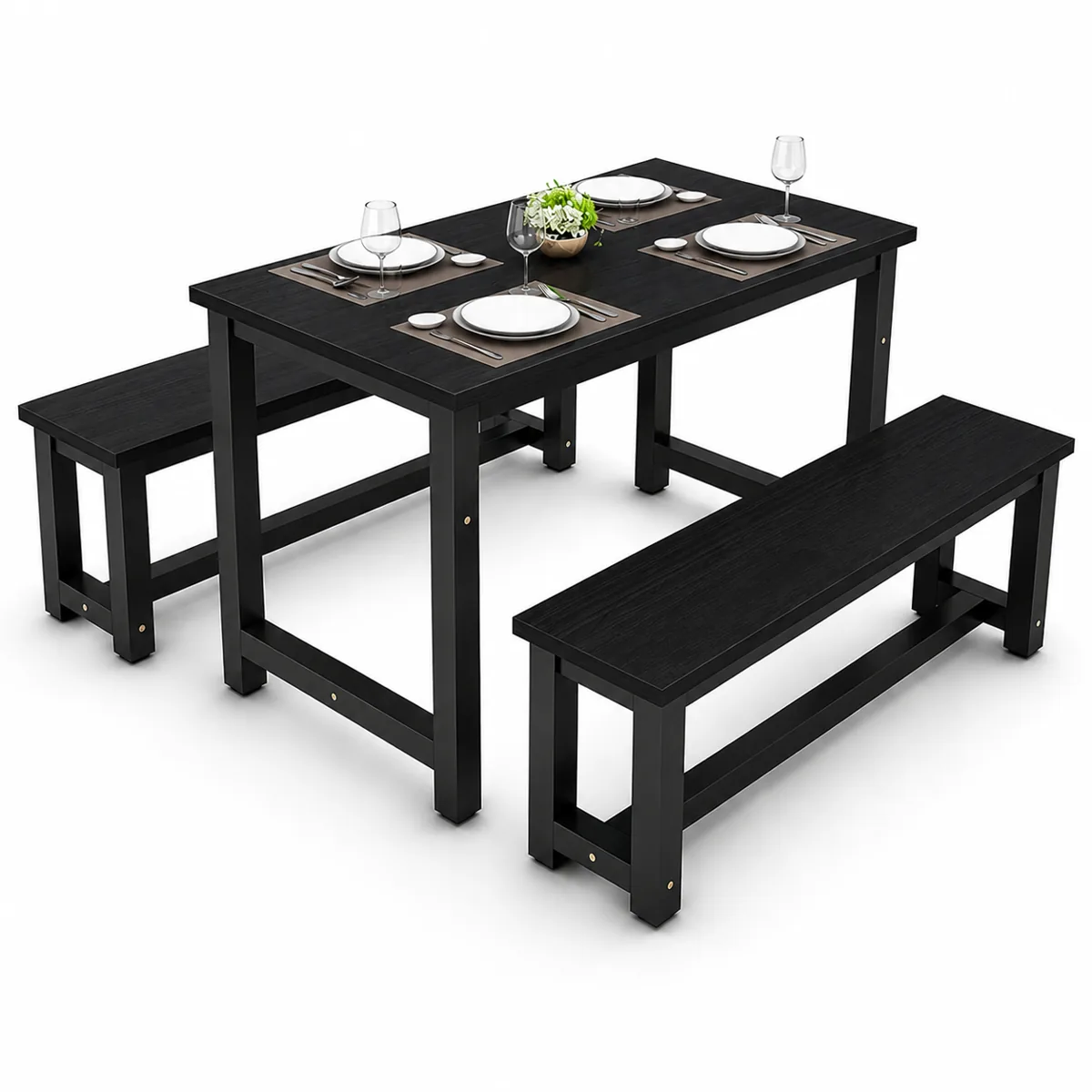 Traditional Style Home Canteen Dining Table With Two Bench [120x60cm] , LBDT0607 (view 3)