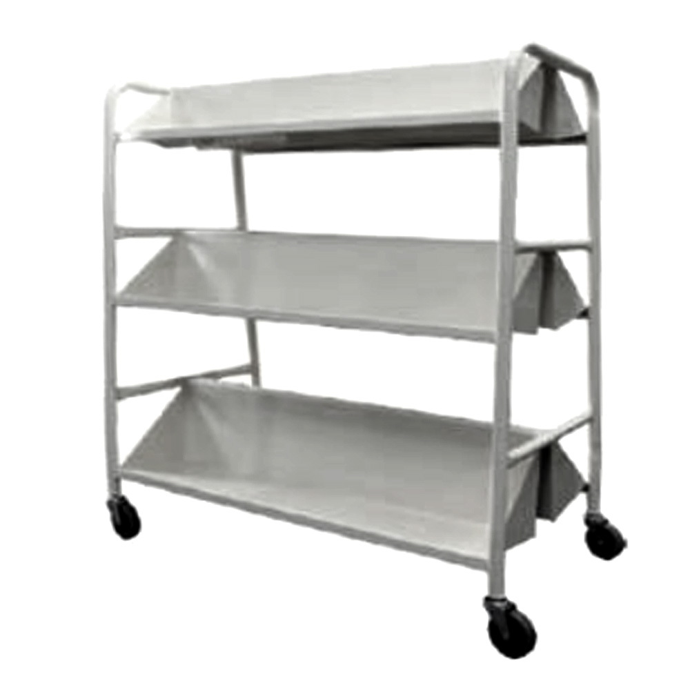 Tekkashop TNAC1000 Library Furniture Steel Frame 2 Sided 3 Tiers Mobile Book Organiser Book Tray