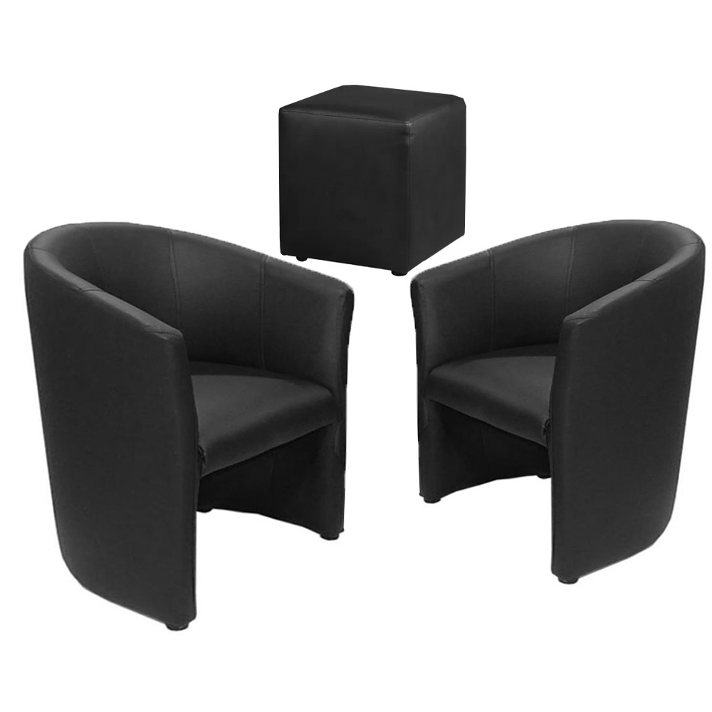 Tekkashop LTSF360 Simple Economy Style Commercial Fabric PU Leather Cushion Office Waiting Lounge Tea Sofa Set with Side Table (Pre-order)