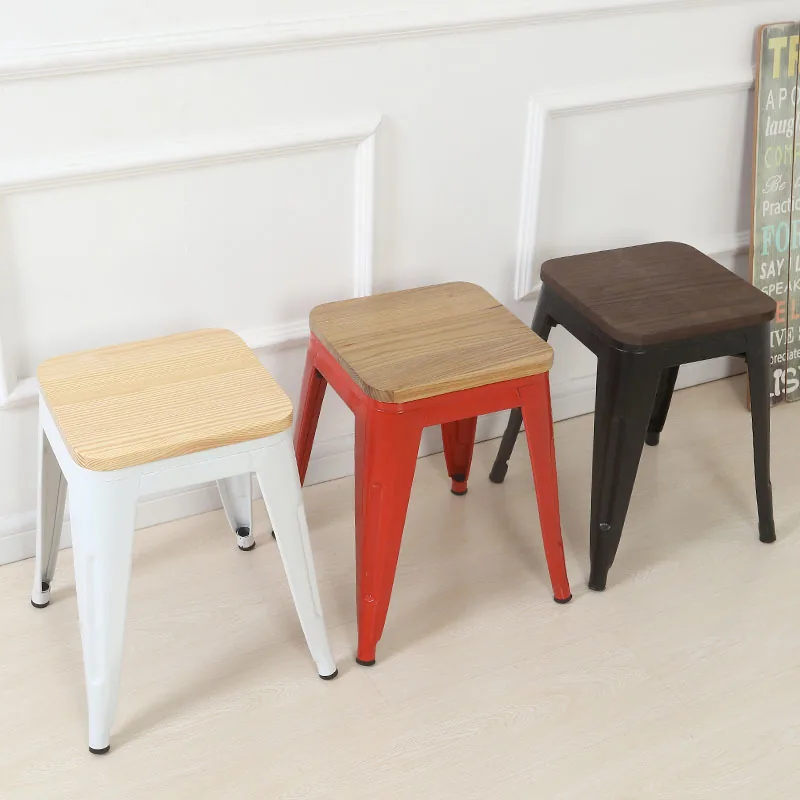 Industrial Style Mild Steel Metal Frame Low Chair Bar Stool with Woode, SIBS275 (view 2)