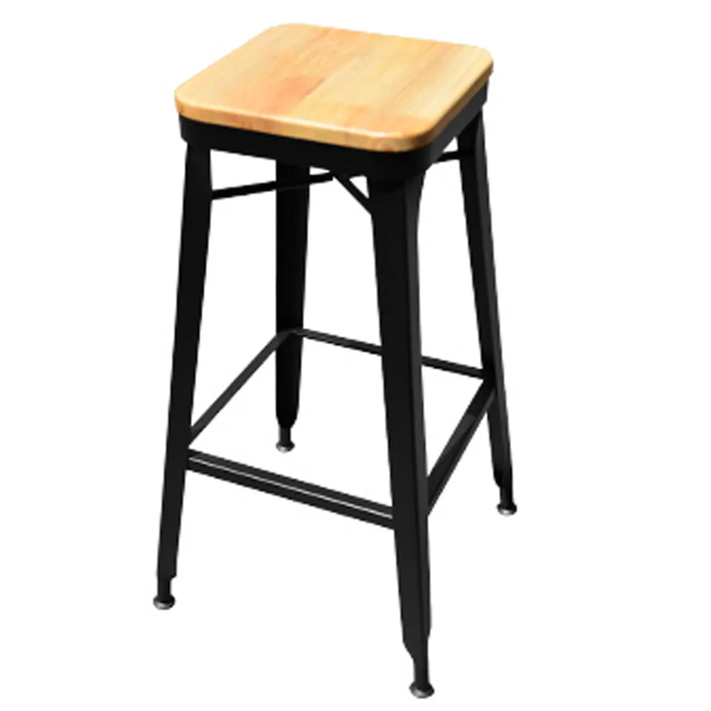 Industrial Style Stackable Wood Bench Seat Metal Frame High Chair Bar , SIBS342