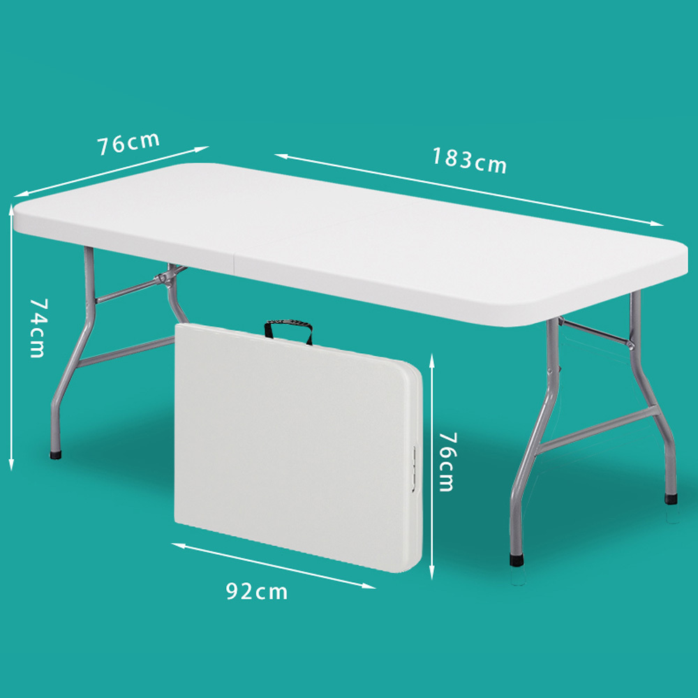 Tekkashop FBPT775 Foldable Banquet Training Temporary Function Event PP Plastic Table with Bifold Mechanism